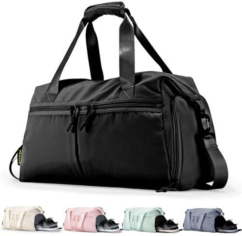 VEAGIA Weekender Seesack mit Schuhfach und Nasstasche, für den Alltag, Übernachtung, für Damen und Herren, Reisen, Handgepäck, Turnbeutel, Schwarz, M, Reisetasche