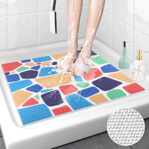 Quadratische Duschmatte rutschfest, Anti Schimmel Duschmatten für Innendusche, 60 x 60 cm Luffa Badvorleger für Duschen mit Abfluss, Badematte