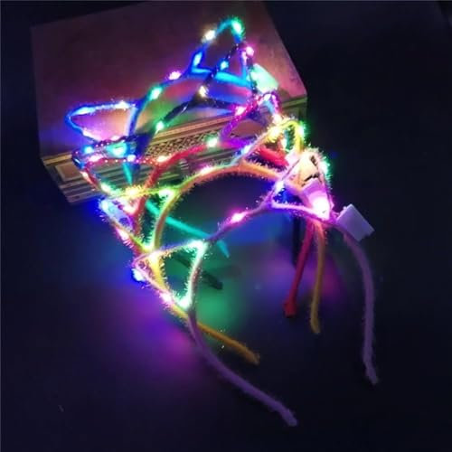 XIHAMA Lot de 10 serre-têtes à paillettes avec oreilles de chat à LED brillantes - Accessoires pour cheveux pour décorations de fête (S1)