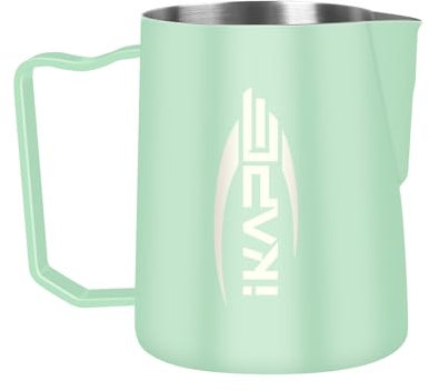 IKAPE Espresso Milk Pitcher, Espresso Steaming Pitcher with Sharp Spout for Espresso Barista Tool, 15.4 oz/450ml Milk Frothing Jug (Light Green)