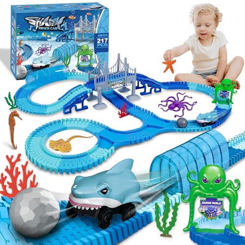 Adeokay Geschenk Junge 3 4 5 6 7 8 Jahre, Autorennbahn ab 3-8 Jahre Kinderspielzeug ab 3-8 Jahre Rennbahn Kinder Spielzeug ab 3-8 Jahre Junge Geburtstagsgeschenk für Mädchen Auto Bagger Spielzeug