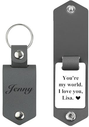 Porte-clés en cuir personnalisé, cadeaux pour hommes/petit ami/papa/mari, cadeaux commémoratifs de famille, cadeaux de pendaison de crémaillère (grey)