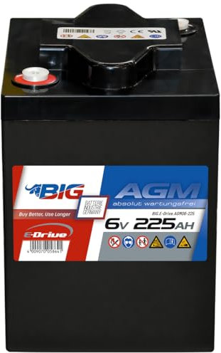 BIG E-Drive AGM Traktionsbatterie: Ideal für Rehatechnik, E-Scooter, Außenborder, Hebebühnen, Fördertechnik, Aufzüge, Robotik, FTS, Industrie, DC-Stromversorgung (6V - 225Ah)