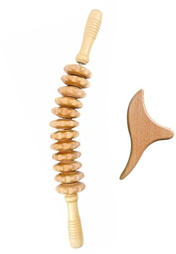 Baymate Massage Rouleau Set Masseur à Trois Pointes en Bois Anticellulite 12-Roues Rouleau de Massage Appareil Drainage Lymphatique Gua Sha Masseur pour le cou Les Jambes le Dos