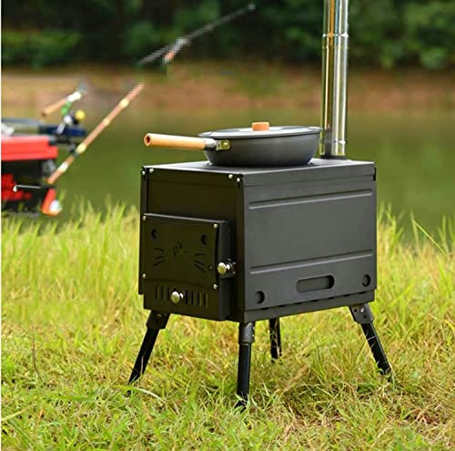 HaTur Pieghevole Stufa per Tenda da Campeggio con canne fumarie e Ventilatore Manuale Portatile Stufa a Legna per Esterno per Campeggio Escursionismo Viaggio Picnic, 58 x 46 x 106cm