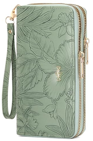 RNIEGA Wallets for Women RFID Blocking Leather Women's Wallet Large Capacity Double Zip Wristlet Clutch | Credit Card Holder Ladies Phone Purse