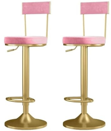 ASHSDI Barhocker Barstuhl Drehbare Barstühle 2er Set Barhocker Nordic Light Luxury Barstuhl Home Rückenlehne Höhenverstellbar Hochstuhl Rund Küchenstuhl Thekenstühle(Pink,Sitting Height 45-60cm)