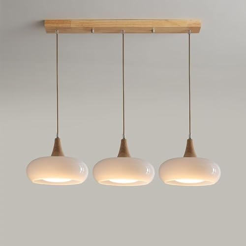 LYOUAE Modern Hängeleuchte Milchglas Trommel Pendelleuchte Vintage Bauernhaus Decken Hängelampe Mid Century Modern Kronleuchter Beleuchtungsvorrichtung(3-Head Long Plate)