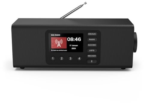Hama Digitalradio mit Wecker (DAB Radio mit großem Display, Küchenradio, DAB+, Seniorenradio mit einfacher Bedienung, Bluetooth, FM, Radiowecker, Stereo-Radio, kleines Radio mit gutem Empfang) schwarz