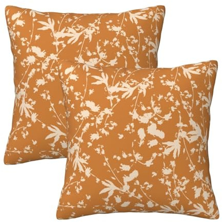 HOSTECCO Orange Boho Kissenbezüge 50x50 cm 2er Set Herbst Vintage Floral Kissenbezüge Herbst Botanisch Dekorative Kissenbezüge für Sofa Couch