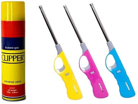 Dezpo x3 Refillable BBQ Lighter with Clipper Gas – Versatile Flame Ignition for Kitchen, Barbecue, Candles, Camping, Cooking, BBQs, and Fireworks – Set of 3