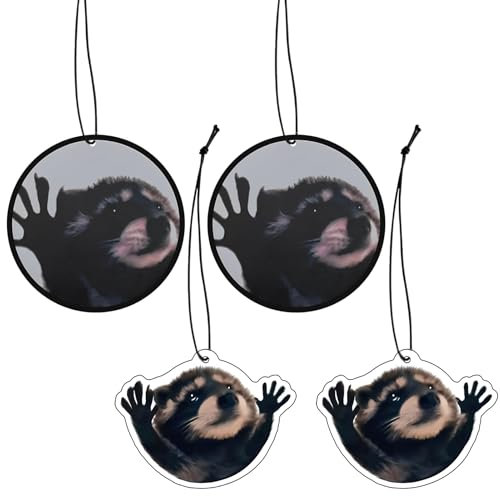 4 Stück Anime Auto Lufterfrischer, Waschbär Auto Duftbaum, Lufterfrischer auto lustig, Auto Rückspiegel Hängend, Hanging Anhänger, Car Air Freshener, Räucherstäbchen für Männer Frauen Geschenk