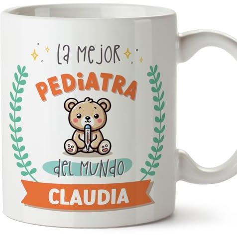 MUGFFINS Tazas Personalizadas para PEDIATRA mujer - En Español - Mejor del mundo - Con dibujo - 11 oz / 330 ml - Regalo Personalizable original y divertido