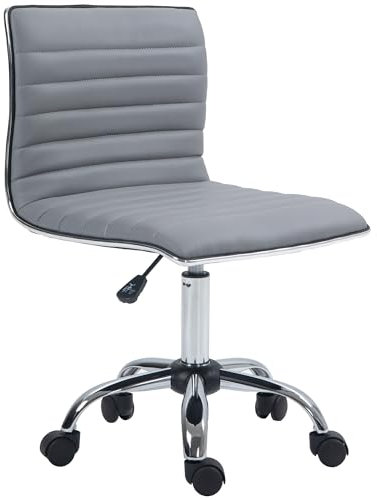HOMCOM Homeoffice Stuhl Schreibtischstuhl aus Kunstleder Höhenverstellbar Drehstuhl bis 120 kg belastbar, Schminkstuhl für Arbeitszimmer, Schlafzimmer Hellgrau