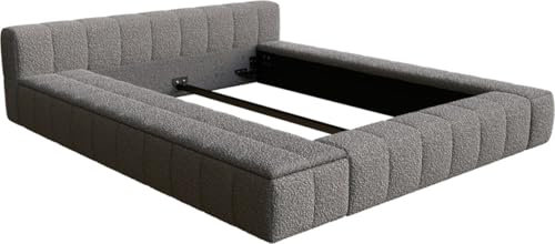 DELIFE Polsterbettgestell Espazio Bouclé Silbergrau 140x200 cm mit Stauraum