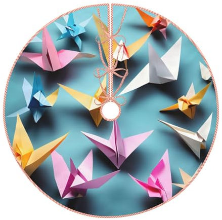 Gonna per albero di Natale con stampa di gru di carta origami, decorazioni per albero di Natale
