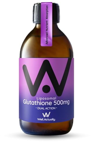 WELL ACTUALLY Liposomal Glutathione 500mg, 50 Servings, 250ml, Vegan | High Bioavailability Setria® Glutathione Supplement with Vitamin B6 & Selenium, Powerful Antioxidant, Blueberry Mint Flavour