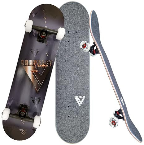 CONTRACT 5 Komplett Skateboard Gold Logo - für Kinder und Jugendliche - 7-lagiges Ahornholz Deck - Medium Concave Standard Popsicle Shape - für Anfänger, Profis, Mädchen & Jungs (7.5)