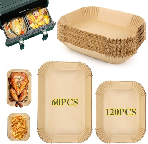 180pcs Papier Cuisson Air Fryer,Rectangulair Paper Liners Friteuse Sans Huile Accessoires,Papier Sulfurisé Feuilles,Doublure en Papier Air Fryer Accessoires,pour friteuse 10.4L & 10L