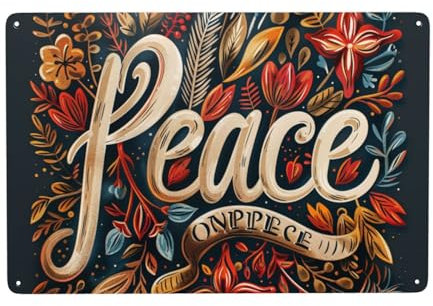 Wandschild Retro Peace Blumen Bedruckt Wanddeko Retro Blechschilder Personalisierte Metall Wandschild Für Bar Haus Garten S