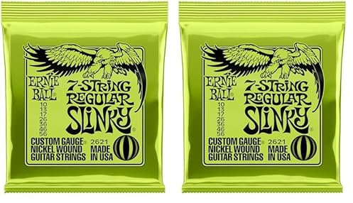 Ernie Ball Regular Slinky Cordes filées en nickel pour guitare électrique à 7 cordes, calibre 10-56 (Lot de 2)
