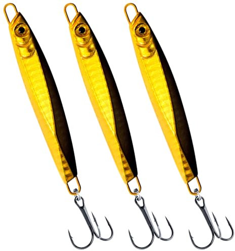 Dr.Fish Saltwater Fishing Jigs Jigging Spoon Lures Assorted Laser Color Surf Lures for Offshore Trolling Mackerel Bass Pollock Long Cast, 3pcs-30g-Black Yellow