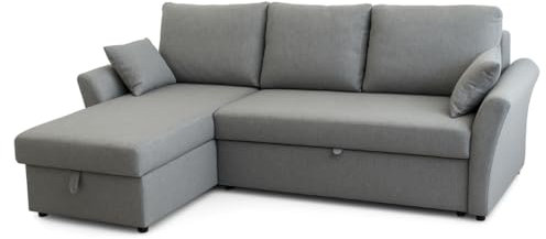 IBERA HOME Romeo - Sofá Cama 3 Plazas con Chaise Longue Reversible y Almacenamiento - Tapizado en Tela Moderna y Fácil de Limpiar - Espuma de Alta Densidad - 215x153x86 cm (Gris)