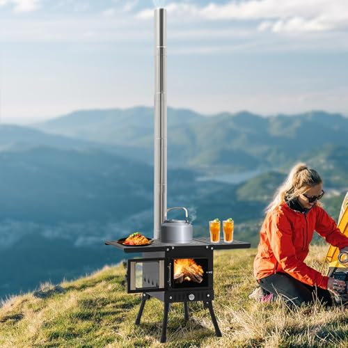 Garbenat Four à bois portable pour camping - Réchaud de tente pliable - Avec tuyau Chimney - Brûleur efficace - Pour les activités de plein air, barbecue, camping