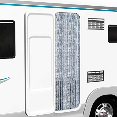 Luxury Plush Door Curtain 90 x 200 cm Insect Protection for Camping and Caravans Blue and White