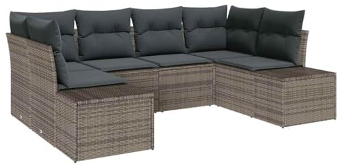 vidaXL 6-teiliges Gartensofa-Set mit Kissen in Grau aus Poly-Rattan – Stylische Möbel für draußen, Terrasse, Lounge, Patio, perfekt für den Sommer, Frühling oder Wohnzimmer.