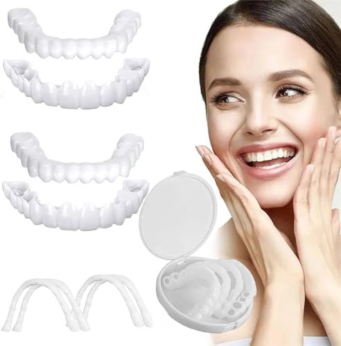 Facette Dentaire Cosmétique, 2 Paires Placages Fausses Dents Haut et Bas Temporaires pour Blanchiment Des Couvrir Les Dents Imparfaites