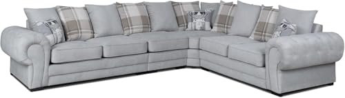 3 C 2 Corner Settee - Large Verona Left or Right Hand 6 Seater Sofa - Comfy Designer Scatter Back Cushions - Modular Dual Arm Corner Suites for Living Room Lounge Indoors Decor (Grey, Right Hand)
