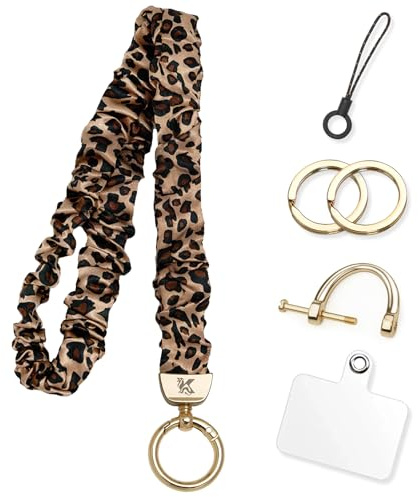 Lanières Scrunchie pour Badges d'Identité et Clés, Élastique pour Cou avec Patte d'Attache pour Femmes Enseignantes (Léopard)