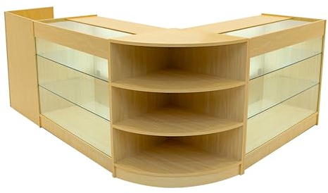 Maple Shop Counter Set Astro LED Light K1200 LM60 TB60 120cm 60cm W Lockable Sliding Doors Keys Retail Storage Units Till Block Glass Display Showcase Cabinet Corner Jewellery Store Shelves Lighting