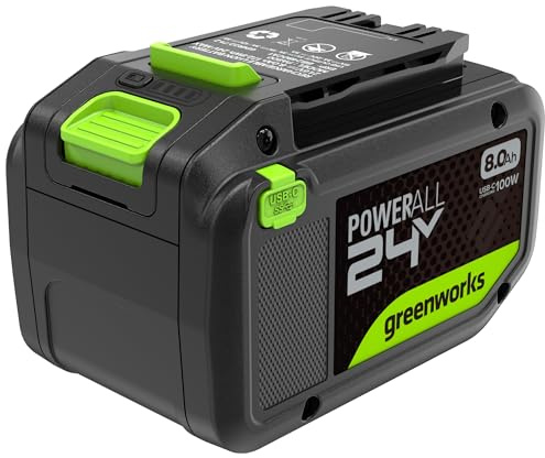 Greenworks 24V 8Ah Akku High Power USB-C (Li-Ion 24V 8,0 Ah wiederaufladbarer leistungsstarker Akku passend für alle 200+ Greenworks 24V Geräte), 2 Jahre Garantie - PA800