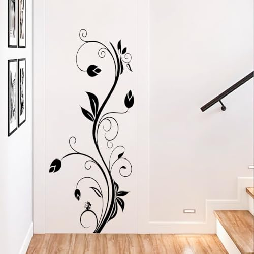 COVPAW Wandtattoo Schwarz Ranke, Florales Wanddekor Wandaufkleber Wandsticker Wohnzimmer Schlafzimmer Kinderzimmer Küche Büro Möbel Tür usw. (Schwarz)