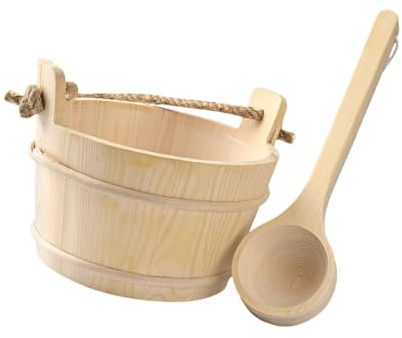 Zanthicia Wooden Bath Bucket and Ladle 4L Capacity Essentials for Spa Outdoor Fun Comforting Experiences Relaxation Methods 4L Sauna Bucket and Ladle Set Handmade Bathroom