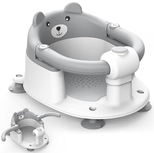 WGIDSKKI Baby Badewannensitz, Baby Badesitz ab 6 Monate, Babysitz Badewanne,Tragbarer Badewannen mit 4 Saugnäpfen für Kleinkinder und Neugeborene, Bär - Design (Grau)