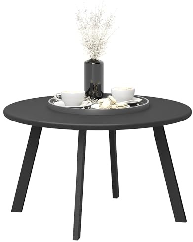 Outsunny Petite Table Basse Ronde, Table d'appoint avec Patins antidérapants, Cadre en métal, pour Jardin, Balcon, terrasse, Salon, Ø 70 x 42 cm, Gris Anthracite