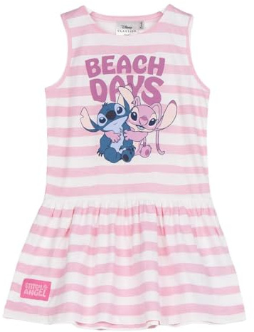 Disney Lilo & Stitch Mädchen Kleid aus 100% Baumwolle, gestreift, leichtes Sommerkleid mit Stitch Motiv, Größen 110-152, bequem Kurzarm