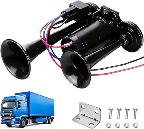 LKW Hupe 24V, 120DB Super Laut Air Horn, Doppelrohr Lufthorn Train Horn mit Kompressor, Lufthorn Drucklufthorn Laute Hupe Kit, für 24V Fahrzeuge LKW Lörries Züge Boote Vans (Schwarz)