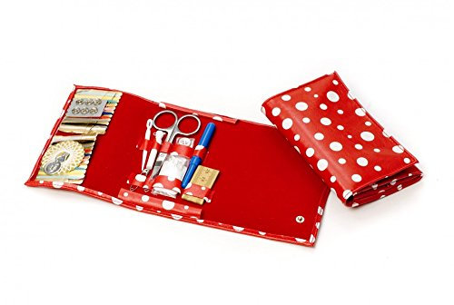 Rot gepunktet weiß Nähkästchen Design Set mit Schutzhülle und Nähutensilien