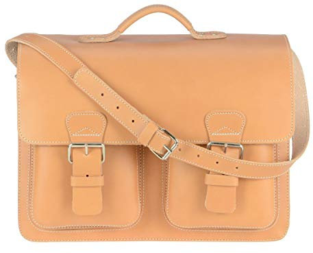 Ruitertassen Lehrertasche Leder XXL Damen Herren Schultasche Aktentasche Tasche 3 Fächer Natur groß für Schule Uni Studium Beruf