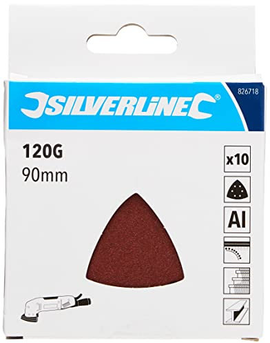 Silverline 826718 Hook and Loop Triangle Sheets 90 mm 10pk 120 Grit