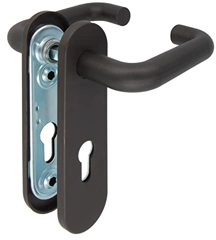 Amig - Juego de Manillas con Placa para Puertas Cortafuegos - Mod. 3PB72 - Negro - 172 x 46 mm - Cuadradillo de 9 mm - Con Bocallave - Acero y Polipropileno - Puertas de Garaje Trastero
