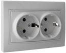 Solera ERP60/2U - Serie Europa, base doble de nechufe 2P+T con obturador.16A,250V. De 154x81. Embornamiento tornillo. Blanco