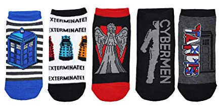 Everything Legwear Doctor Who Socks Merchandise Damen Socken Dr. Who Gifts Low Cut Fußgewölbe-Socken, passend für Schuhgröße 37-44, 5 Paar, Medium