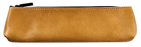 DELMON VARONE - Personalisierbares Federmäppchen small aus Premium Vintage Anilin Leder braun, Federtasche einfarbig für Damen und Herren, Schlampermäppchen im Retro Design mit Reißverschluss