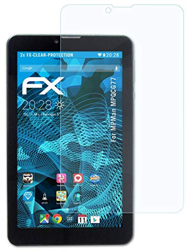 atFoliX Schutzfolie kompatibel mit MPMan MPQCG77 Folie, ultraklare FX Displayschutzfolie (2X)