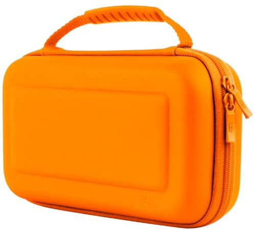 Orzly Étui de Transport Compatible avec Nintendo Switch et Nouvelle Console OLED Switch - Étui de Transport de Voyage Portable et de Protection Orange avec Pochettes pour Accessoires et Jeux